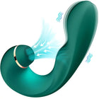 Teal silikon vibrator mit goldakzenten und rundem sockel im flexiblen und gebogenen design von harmony