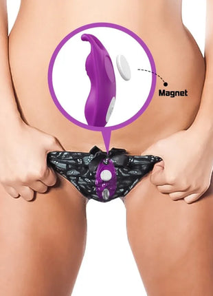 Lila Armony Honeybee tragbares Höschentoy vibrator aus silikon mit weißem magnet am fuß für G-Punkt fernbedienung
