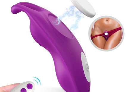 Lila silikon fernbedienbarer g punkt vibrator harmony honeybee mit weißer kreisförmiger basis und fernbedienung