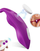 Lila silikon fernbedienbarer g punkt vibrator harmony honeybee mit weißer kreisförmiger basis und fernbedienung