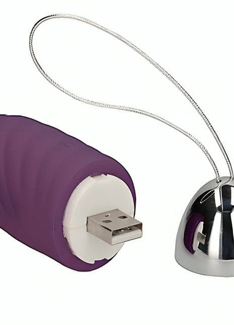Violettes silikon usb drive mit chromkappen dom und silbernem geflochtenem kabel für harmonie jiuy körniges vibrierendes ei mit fernbedienung