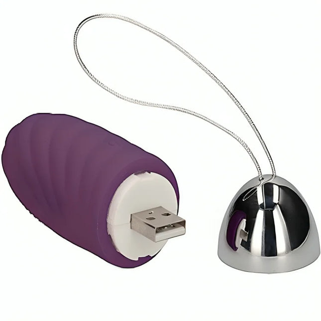 Violettes silikon usb drive mit chromkappen dom und silbernem geflochtenem kabel für harmonie jiuy körniges vibrierendes ei mit fernbedienung