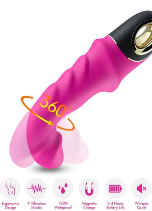 Vibrator armony joyblade mit vibriender rotierender funktionen in fuchsienfarbenem silikon mit schwarzem goldakzent