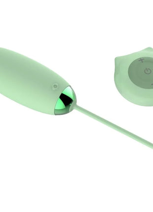 Mintgrüner silikon vibroei mit fernbedienung 10 vibrationen blütenförmiger stopper und leuchtender led bei harmony kitty fun