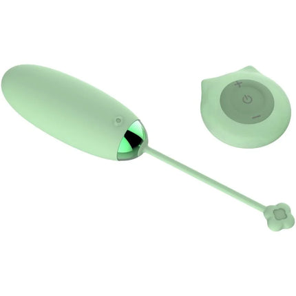 Mintgrüner silikon vibroei mit fernbedienung 10 vibrationen blütenförmiger stopper und leuchtender led bei harmony kitty fun