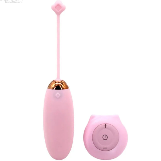Rosafarbener armony kitty fun eier vibrator aus silikon mit roségold metallspitze und passender fernbedienung