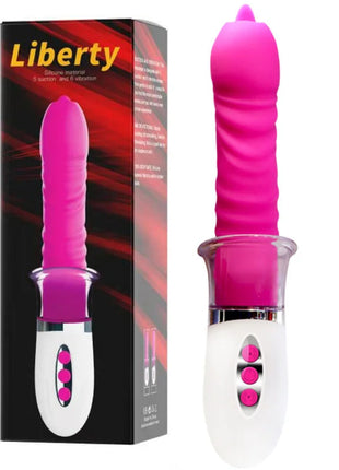 Armony liberty vibrator aus pinkem silikon mit weißer basis und drei steuerungstasten für zungenstimulation
