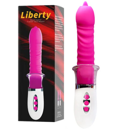 Armony liberty vibrator aus pinkem silikon mit weißer basis und drei steuerungstasten für zungenstimulation