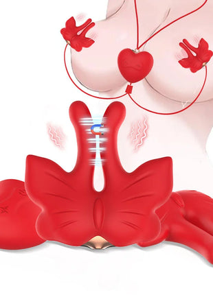 ARMONY - MAGNETISCHE NIPPELKLEMMEN MIT VIBRATION SCHMETTERLINGSFORM ROT