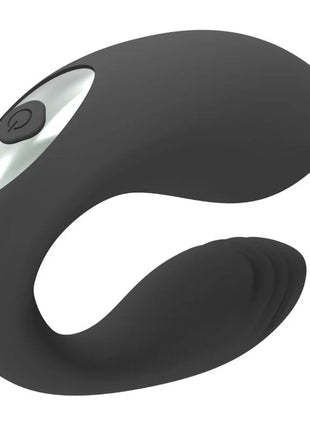 Schwarzer silikon vibrator für paare harmony martha mit silbernem power-knopf auf der gebogenen oberfläche