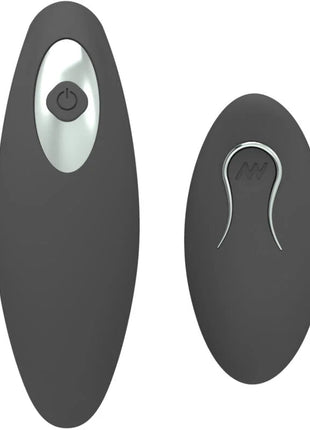 Dunkelgraue ovale fernbedienung mit silbernem power-knopf und metallischem haken für harmony martha vibrator für paare schwarz