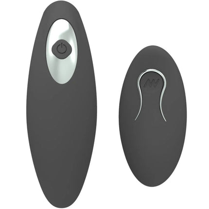 Dunkelgraue ovale fernbedienung mit silbernem power-knopf und metallischem haken für harmony martha vibrator für paare schwarz
