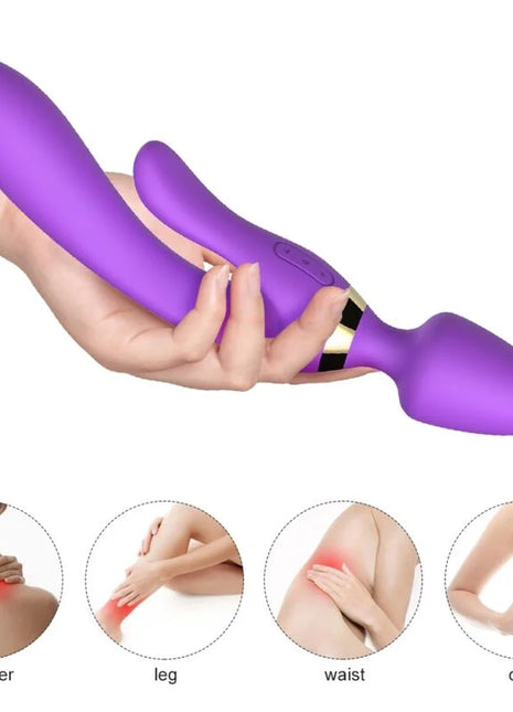 Geri dualkopfvibrator aus lila silikon mit gold- und schwarzen akzentbändern arMony massager & vibrator kaninchen lila