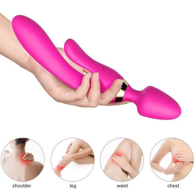 Vibrant pink silikon dual-kopf vibrator mit gold-akzentuierter steuerung armony massager rabbit fuchsia