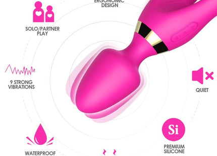 Pink silikon vibrator mit goldfarbenem akzentband und ergonomischem dual-kopf-design im fuchsia-ton