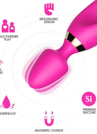 Pink silikon vibrator mit goldfarbenem akzentband und ergonomischem dual-kopf-design im fuchsia-ton