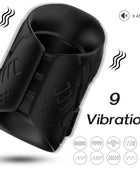 Schwarzes silikonarmband mit strukturierter griffoberfläche und eingeprägtem logo für vibrations therapie im harmony masturbator und vibrator schwarz