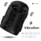 Schwarzes silikonarmband mit strukturierter griffoberfläche und eingeprägtem logo für vibrations therapie im harmony masturbator und vibrator schwarz