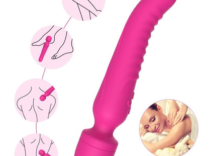 Vibranter pinker silikon massager mit strukturierter, gebogener form und abgerundetem kopf im armonat mission massager wärmffekt fuchsia