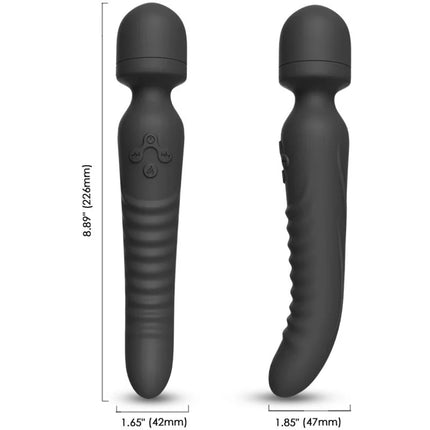 Schwarzer silikonummantelte armony mission massager vibrator mit texturiertem griff und bedientasten wärmeeffekt