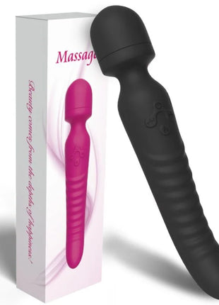 Schwarzer silikonmassagegerät harmony mission massager vibrator mit wärmeeffect und strukturiertem griff