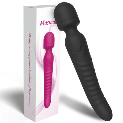 Schwarzer silikonmassagegerät harmony mission massager vibrator mit wärmeeffect und strukturiertem griff