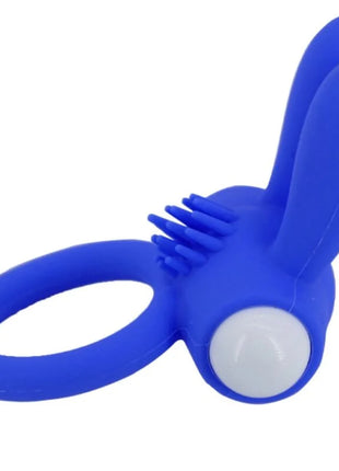 Armony mr bunny vibratorring silikon blau in hasenform mit weißem knopf und borstiger textur auf der rückseite