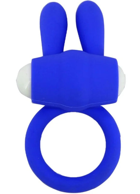 Blauer silikon vibratorring harmony mr bunny mit hasenform und weißen kugelakzenten