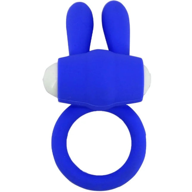 Blauer silikon vibratorring harmony mr bunny mit hasenform und weißen kugelakzenten