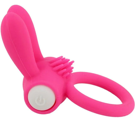 Pink silikon rabbit-ring mit borsten und power-knopf von armoNY mr bunny vibratorring rosa