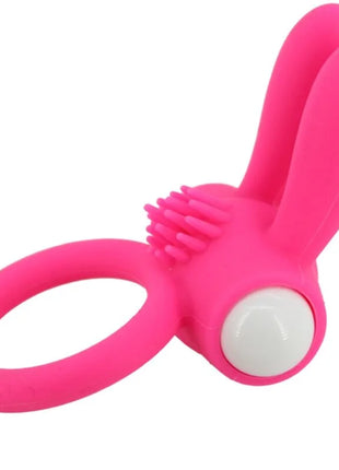 Armony mr bunny vibratorring silikon rosa mit hellpinkem silikon, weißem kugelknopf und borstenstruktur am kopf