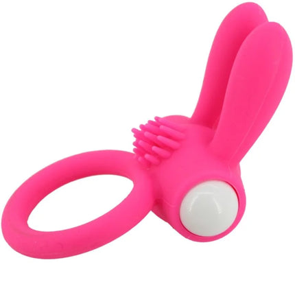 Armony mr bunny vibratorring silikon rosa mit hellpinkem silikon, weißem kugelknopf und borstenstruktur am kopf