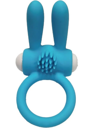 Blauer silikon vibratorring mr bunny von armony mit hasenform weißen kugelenden und strukturierter mittelpanele