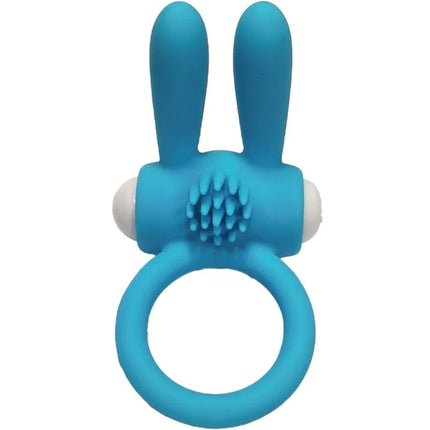 Blauer silikon vibratorring mr bunny von armony mit hasenform weißen kugelenden und strukturierter mittelpanele