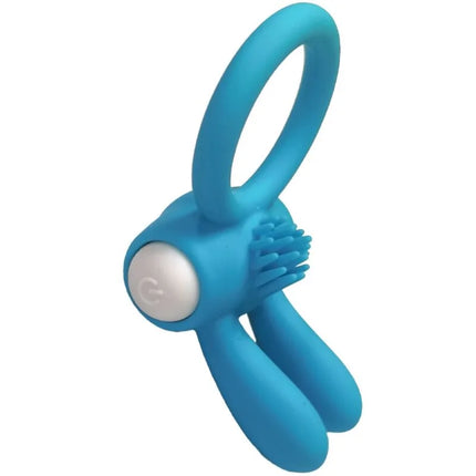 Armony mr bunny vibratorring silikon schwarz blau mit weißem knopf und borstenstruktur aus silikon