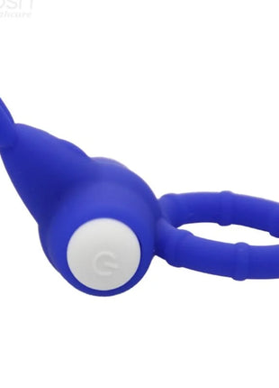 Blauer silikonring armony ms bunny vibratorring mit weißem knopfdruck und rundem spitz detail