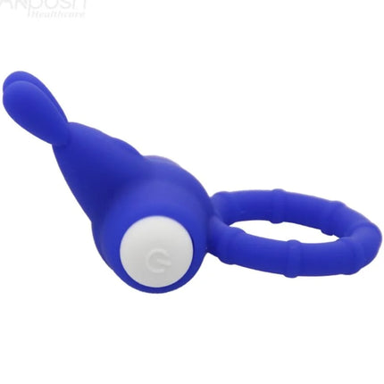 Blauer silikonring armony ms bunny vibratorring mit weißem knopfdruck und rundem spitz detail