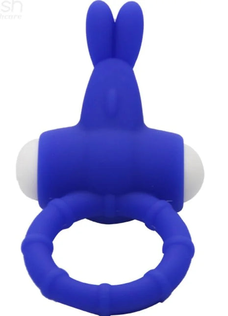 Blauer silikonring in hasenform mit weißen kugelenden armony ms bunny vibratorring silikon blau
