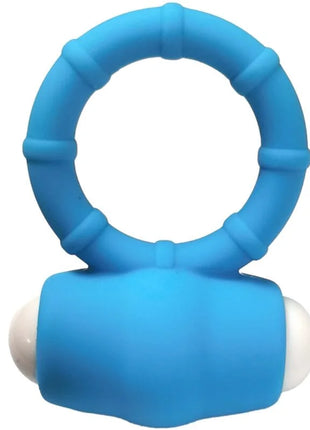 Blauer silikon vibratorring harmony power o mit texturiertem segmentdesign und weißen kugelenden
