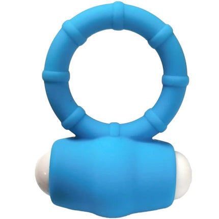 Blauer silikon vibratorring harmony power o mit texturiertem segmentdesign und weißen kugelenden