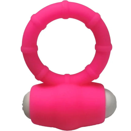 Armony power o vibratorring silikon rosa mit strukturierter segmentierung und abgerundetem grund mit zwei weißen kugeln
