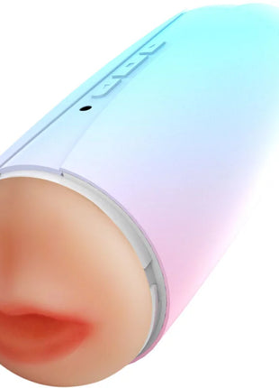 Ein schlanker, gradientfarbiger silikon vibrator mit realistischem mund und lippen von Armony