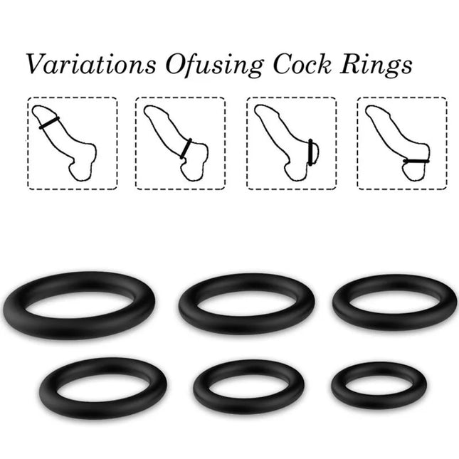 Set aus sechs schwarzen silikon cockringen in verschiedenen größen armony ringe silikon schwarz