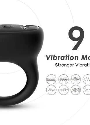 Schwarzer silikonring arMony mit glatter, abgerundeter form und kleinem button oben als ringvibrator