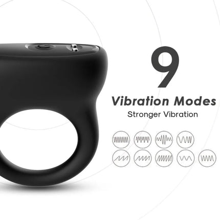 Schwarzer silikonring arMony mit glatter, abgerundeter form und kleinem button oben als ringvibrator