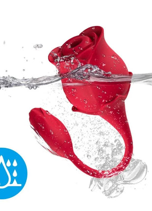 Ein roter silikonvibrator in rosenform mit glänzendem finish und wasserfestem design von Armony
