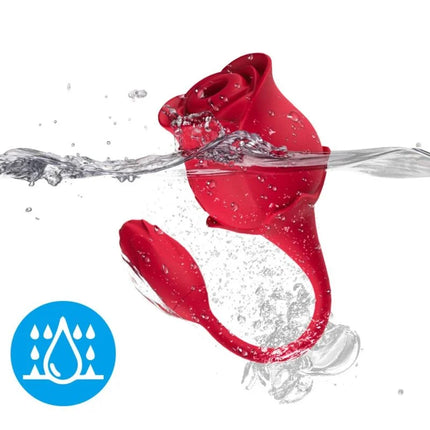 Ein roter silikonvibrator in rosenform mit glänzendem finish und wasserfestem design von Armony