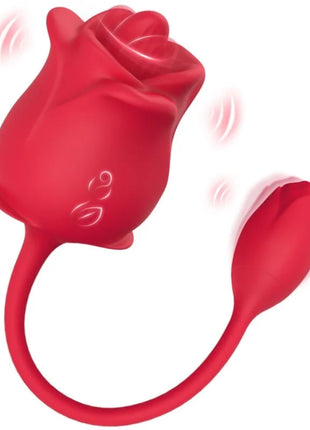 Vibrant roter silikon vibrator in rosenform mit glänzendem finish und dezent graviertem logo aria cola red