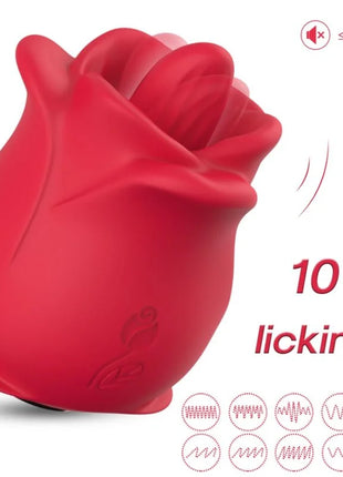 Ein lebhafter roter silikon vibrator in rosenform mit glatter glänzender oberfläche und dezenten blütenblattdetails