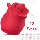 Ein lebhafter roter silikon vibrator in rosenform mit glatter glänzender oberfläche und dezenten blütenblattdetails